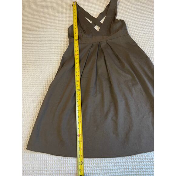 theory Olive Green/ Brown Linen Blend V Neck Cross Back Mini Sundress Size 2 Y2K - Picture 4 of 14